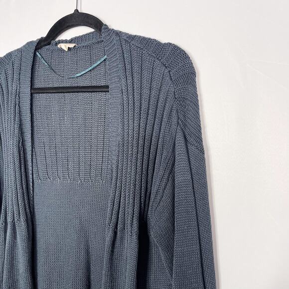 Hem & Thread M Teal Blue Green Chunky Knit Open Front Cardigan Sweater Textured - Picture 3 of 8